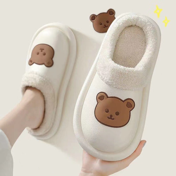 Bear Slippers With Plush Winter Furry Slippers Warm Indoor House Shoes For Women