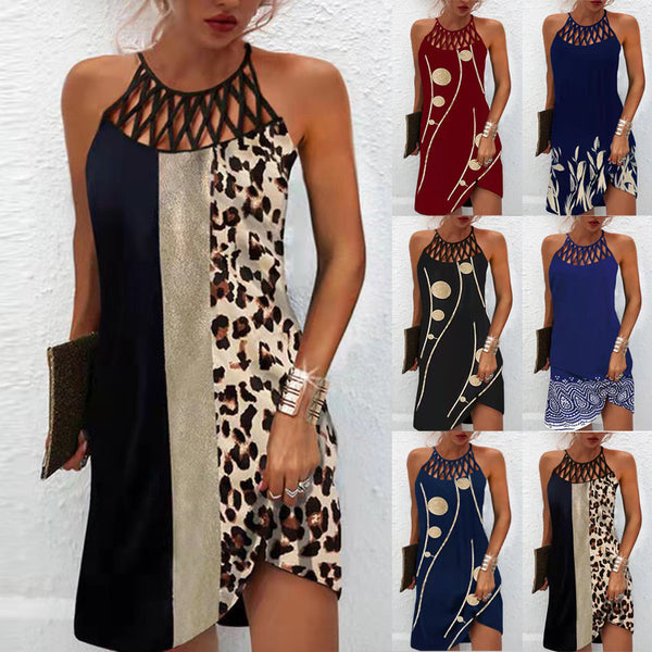 Fashion Print Dress Casual Halterneck Dresses For Women Summer Clothes