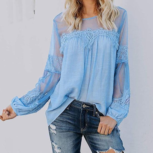 Women's shirts European and American new solid color lace