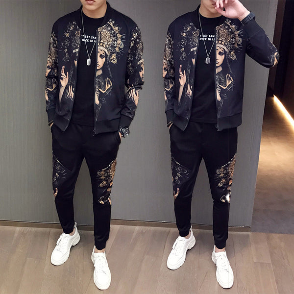 New Jacket Pants Men Tracksuit Moda Hombre Fashion Printing Men's Set Spring Men's Sports Suit 2 Piece Sets Plus Size 5XL