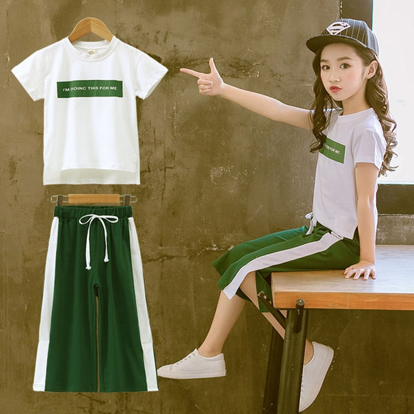 Girls Clothing Sets Summer Short Sleeve T-Shirt+Pants 2 Pcs Kids Outwear Children Clothes Suits