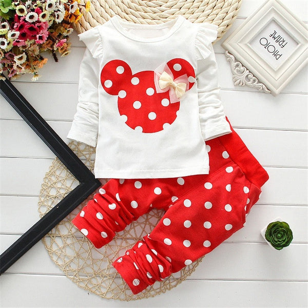 Baby Girls Winter Clothing Sets Cotton Cartoon Mouse Long Sleeve Bebes Suit Newborn Kids Baby Girl Clothes