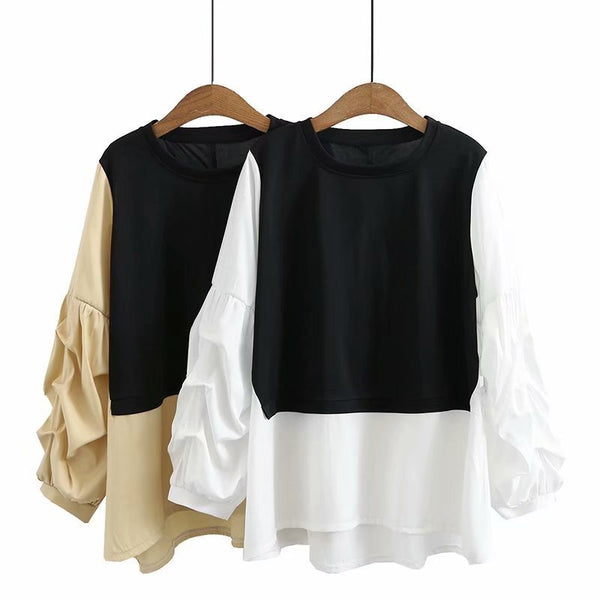 Fake Two Lantern-Sleeved Loose, Long-Sleeved Shirts