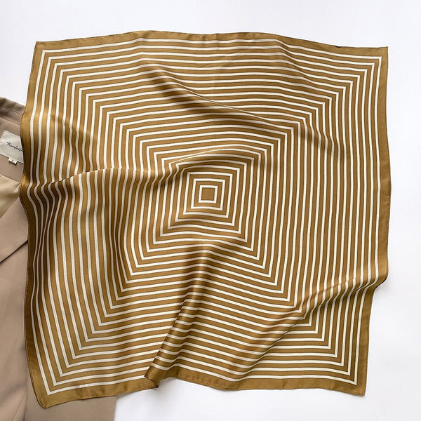 Striped temperament real silk small square scarf for women, dual-purpose mulberry silk professional scarf small scarf