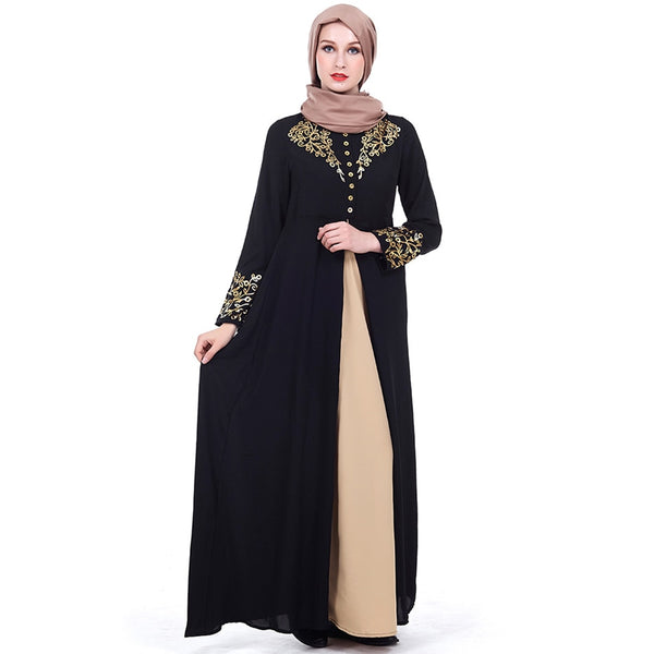 Gold Stamping Printing Muslim Dress Women Dubai Abaya Black Robe Long Sleeve Cardigan Kaftan Elegant Design Maxi Dresses Clothes