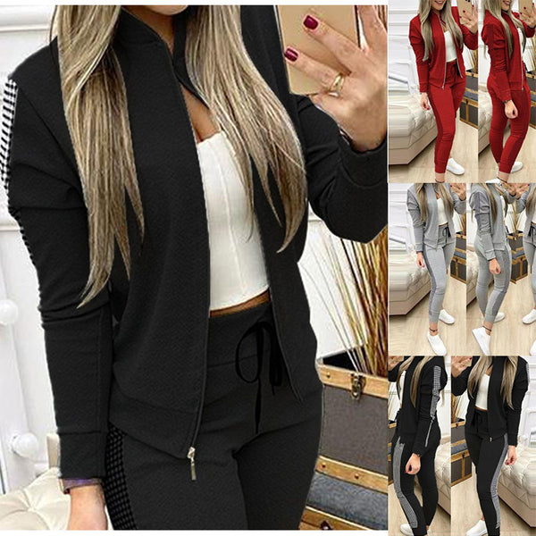 Women's Set Tracksuit Long Sleeve Sportswear ZIp Sweatshirt Pants Suit Two Piece Set Outfits