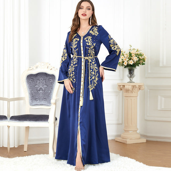 Middle Eastern Women's Arab Apparel New V-neck Long Sleeve Dress