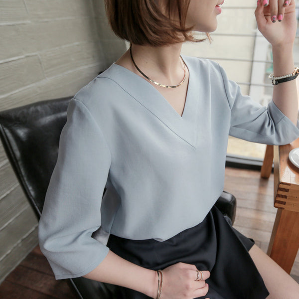Korean style short sleeve chiffon shirt women