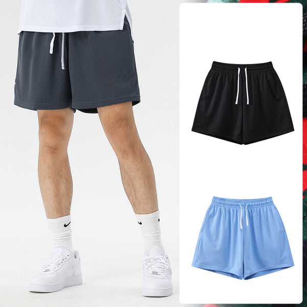 Sports Training Quarter Shorts Mens Over Knee Sports Pants Summer Training Fitness Two Layer Mesh Breathable Basketball Pants