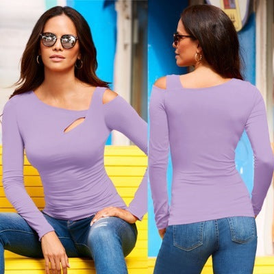 Women's Shoulder Sexy Long Sleeve T-shirt Top