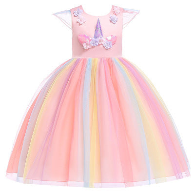 Kids Dress Mesh Unicorn Princess Dress Christmas Costume Girl Dress