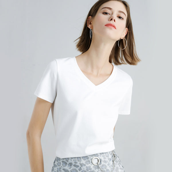 Cool Double Mercerized Cotton Slim Solid Color Simple T-shirt