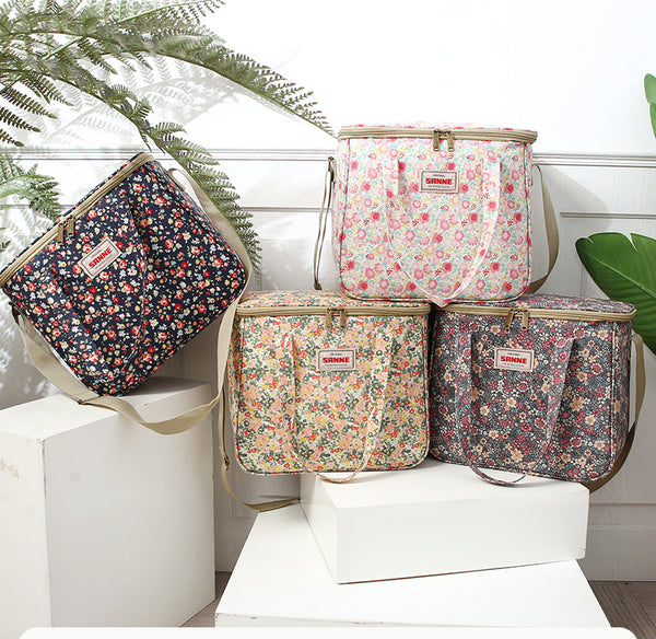 New Broken Flower Insulation Bag Large Capacity Student Lunch Box Bag Portable Aluminum Foil Ice Bag Outdoor Picnic Bag