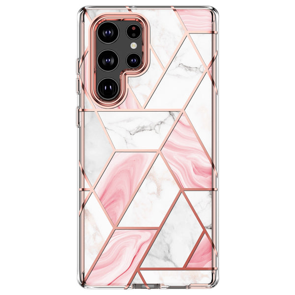 Suitable for Samsung S23 series TPU and PC two in one anti drop phone case S22 Ultra electroplated pink marble