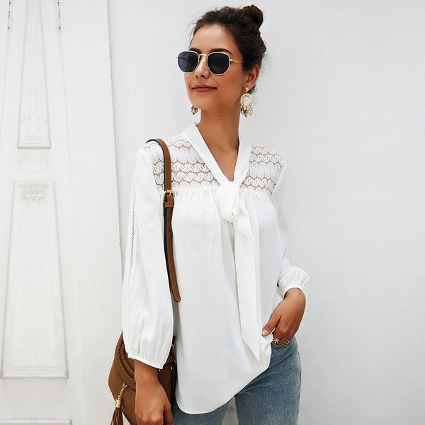 Women's solid color chiffon long sleeve top