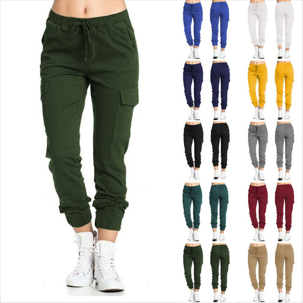 Women's Trousers Workwear Casual Elastic Waist String Side Pocket Trousers