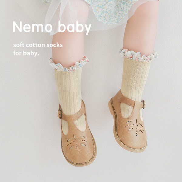 New Girls Socks Combed Cotton Korean Style Baby Socks Chiffon Floral Princess Lace Mid Tube Socks
