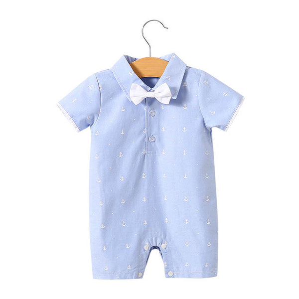 Baby Bodysuit Short Sleeve Baby Full Moon Clothing Newborn Thin Gentleman Romper Creeper