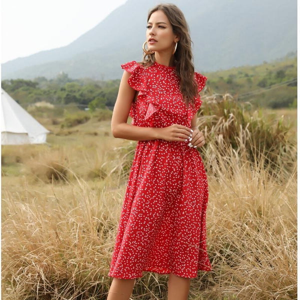 Dress summer polka dot chiffon skirt European and American loose and versatile mid-length skirt