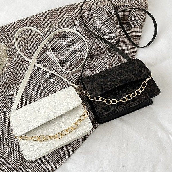 Hong Kong Style Lace Small Bag New Trendy Fashion Women's Bag Western Style Messenger Bag Simple Casual Shoulder Small Square Bag