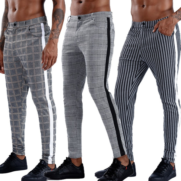 Brand Plaid Pants Men Elastic Male Skinny Trousers Bottom Tight Male Pant Streetwear Sweatpants Casual Joggers Men Pants