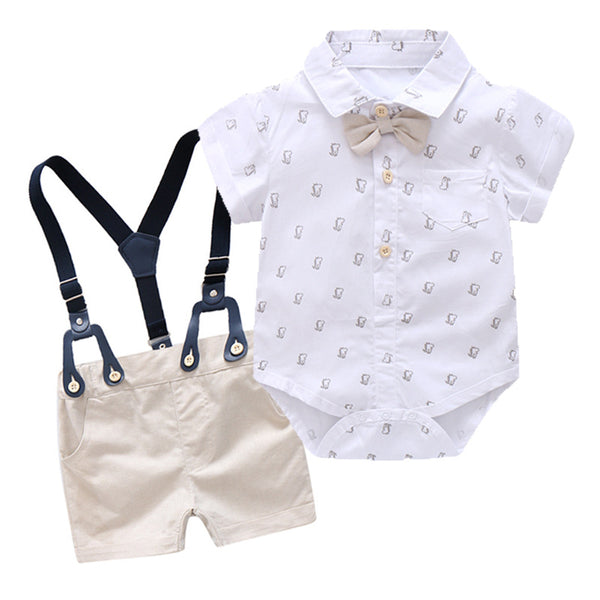 Baby Boy Baby Overalls Suit Gentleman Short Sleeve Outing Romper