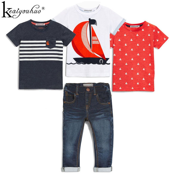 four pcs Boys Clothes Sets Summer Children Clothing Baby Boy Sport Suit T-shirt+Jeans Costume For Kids