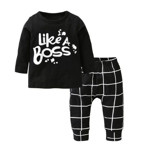 two Pcs Newborn Toddler Baby Boy Clothes Set Long Sleeve Letter Like A Boss T-shirt+Pants Infant Clothing Set Kids Toddler Outfits