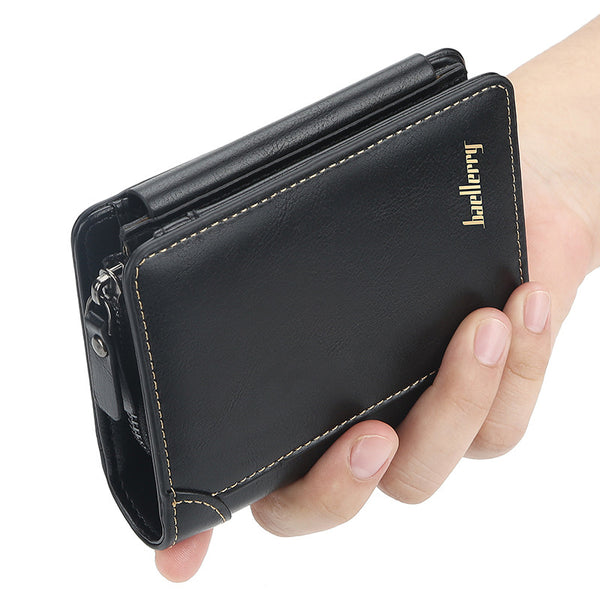 Wallet Men's Short Multi Card Position Three Fold Zipper Zero Wallet Fashion Thin Card Bag Men