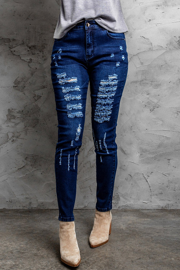 Mid Rise Holes Skinny Jeans