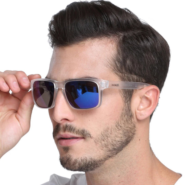 Dokly Fashion Sunglasses Men Sunglasses Men blue lens Clear Frame Eyewear Male Square brand Sun Glasses UV400