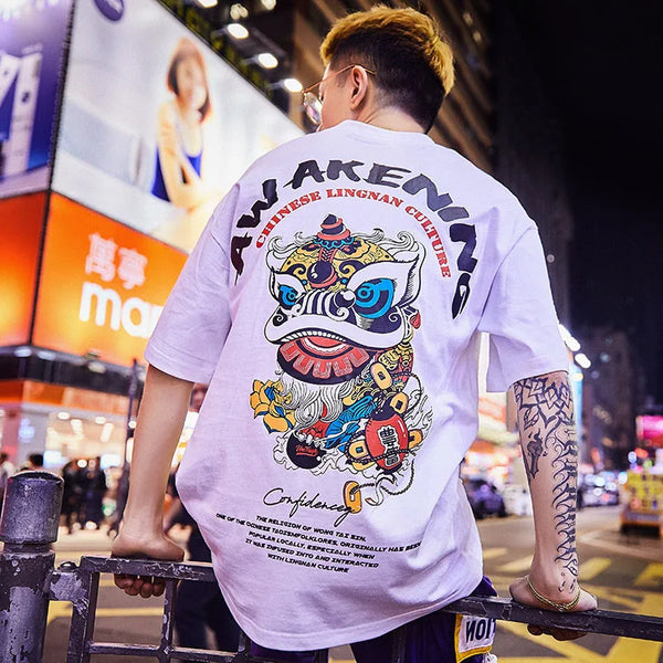 Special Japanese Tide brand short-sleeved men and women summer street hip hop T-shirt Chinese style lovers with half sleeves