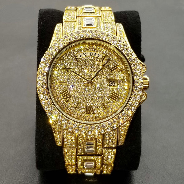 New Iced Out Watch For Men Luxury Gold Full Diamond Mens Watches Hip