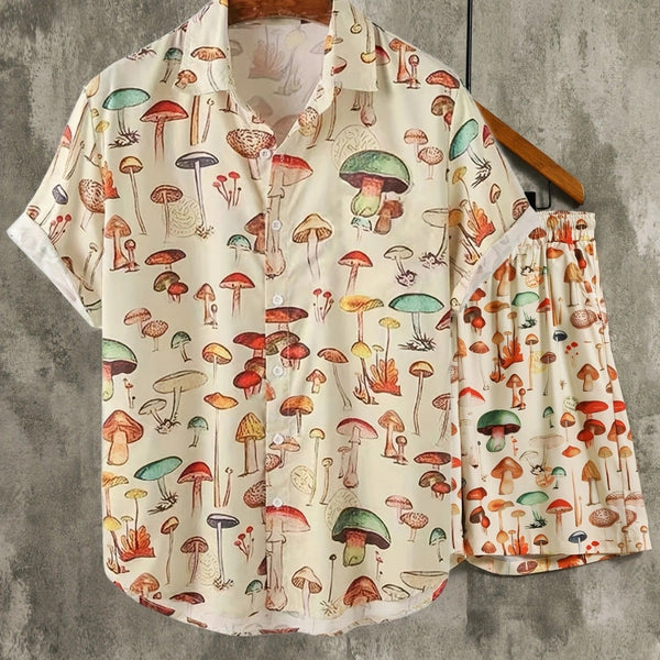 Men's Mushroom Print Casual Short Sleeve Sports Set