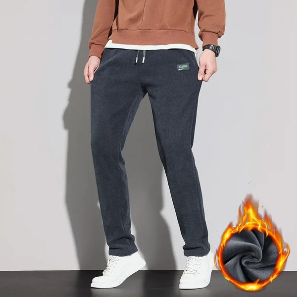 Newest Men's Fleece Corduroy Pants Winter Korean Fashion Warm Fleece Soft Elastic Sports Pants Straight Men Clothing