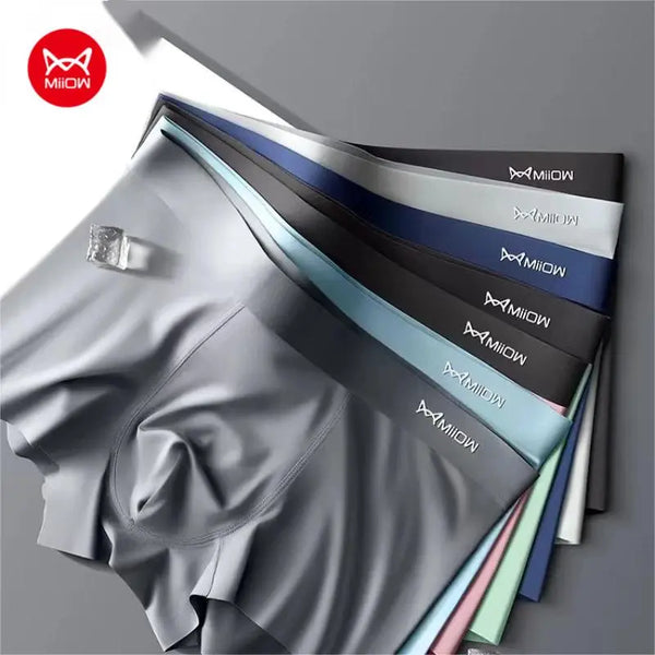 MIIOW 3Pcs Ice Silk Man Underwear Boxer Metal Fiber Antistatic Men