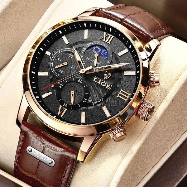 New Mens Watches Top Brand Luxury Brown Leather Casual Quartz