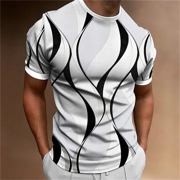 New Men's T-shirt 3D Striped Print Sweatshirt Tops Summer O Neck