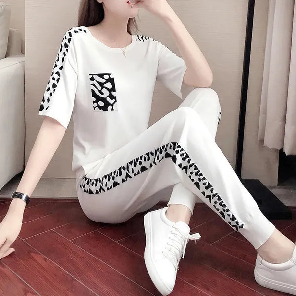 Summer Short Sleeve Casual Sweatsuit Women Street Jogging Tracksuit