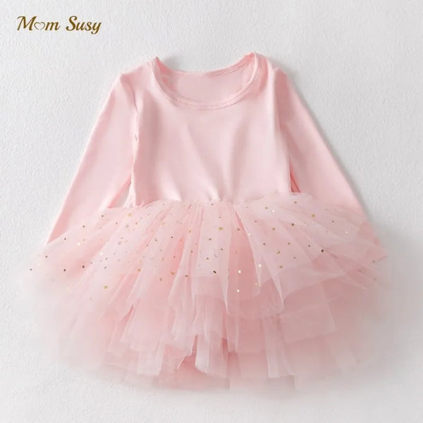 Baby Girl Princess Sequins Ballet Tutu Dress Long Sleeve Infant