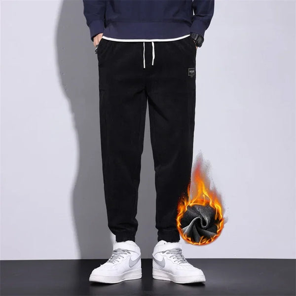 Winter Fleece Corduroy Casual Pants New Heavyweight Thick Warm Loose Leggings Fashion Brand High Street Handsome Men's Trousers