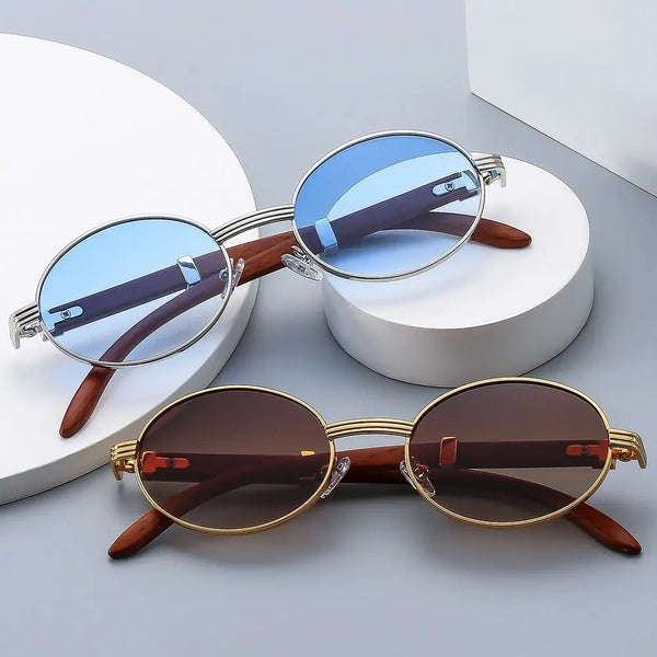 2024 Retro Oval Men Sunglasses Fashion Brand Designer Clear Gradient Lens Eyewear Women Luxury Wooden Sun Glasses Shades UV400