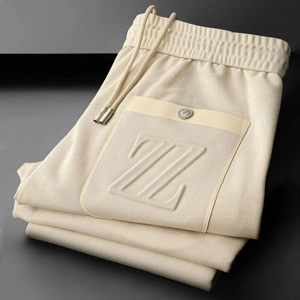 Light Luxury High end Letter Embroidered Men's Casual Pants 2024 Summer New Silk Smooth Breathable Fashion Brand Sports Pants