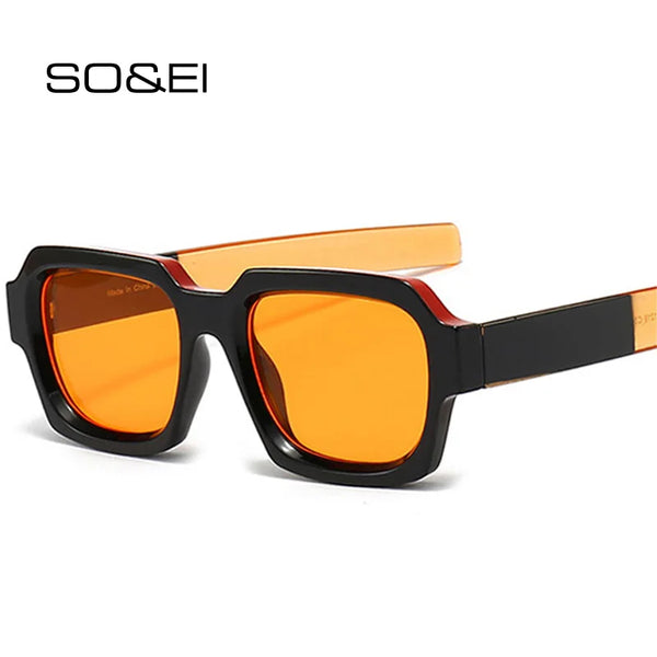 SO&EI Ins Popular Fashion Square Double Color Punk Men Sunglasses Vintage Brand Designer Blue Orange Eyewear Women Shades UV400