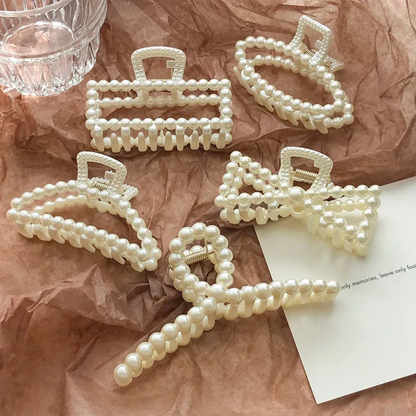 Elegant Pearls Beads Hairpin for Women Fashion Geometric Hair Claw