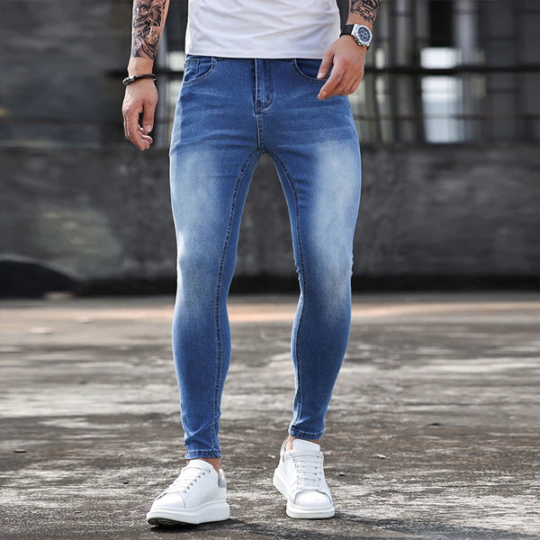 Jeans Men Skinny Slim Fit Blue Hip Hop Denim Pencil Pants Men's Street