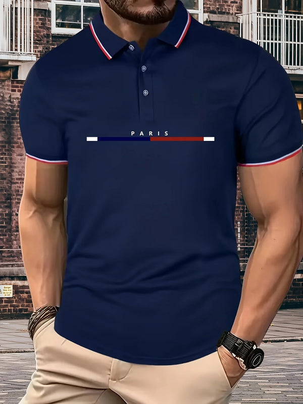 Men's Summer Cotton PARIS pattern POLO Shirt Tops