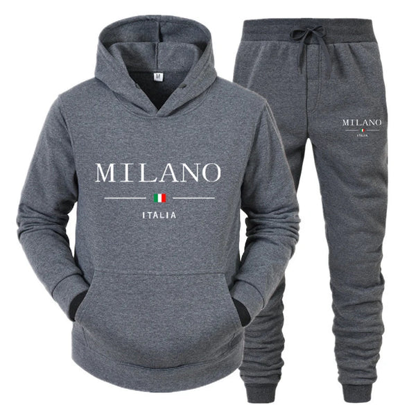 Fashionable Men'S Hoodie Set Milan Print Luxury Sweatshirt + Pants