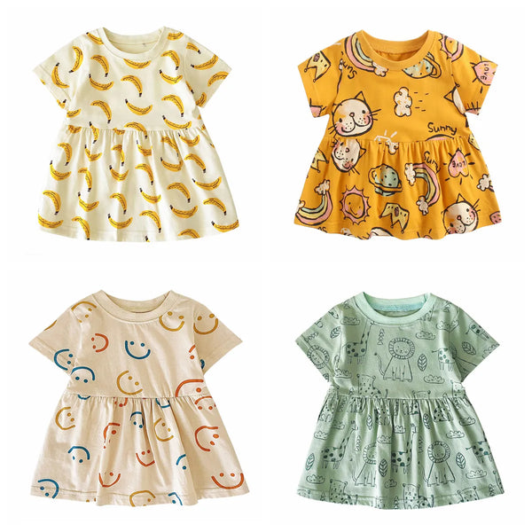 Sanlutoz Short Sleeve Summer Baby Dress Cute Pattern Casual Kids Girls