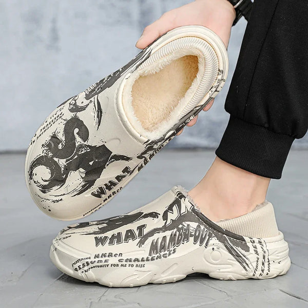 Fashion Winter Fur Slippers for Men Warm Indoor Cotton Shoes